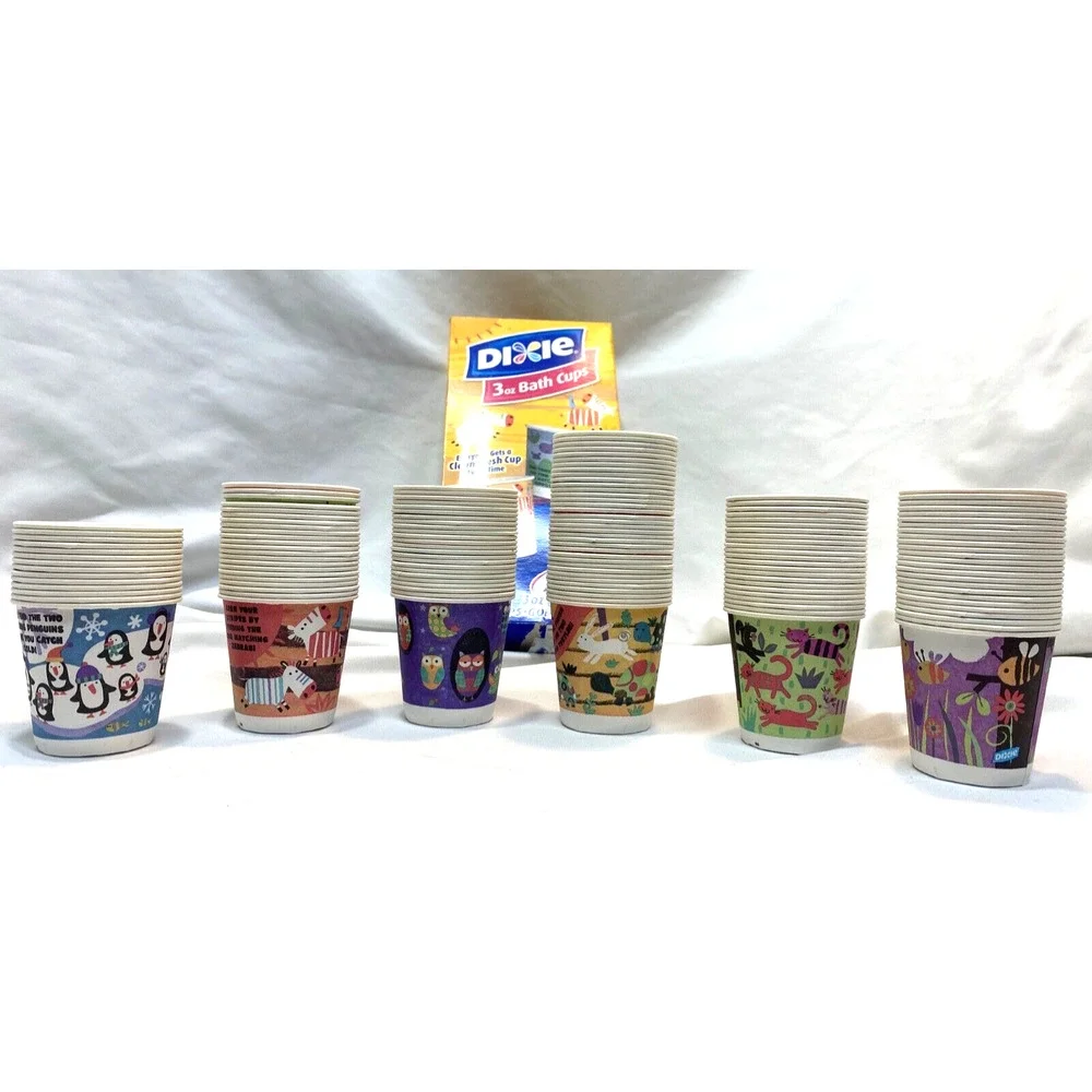 Vintage Dixie 3 Oz Paper Bath Cups Animal Puzzles on Every Cup Open 143 cups